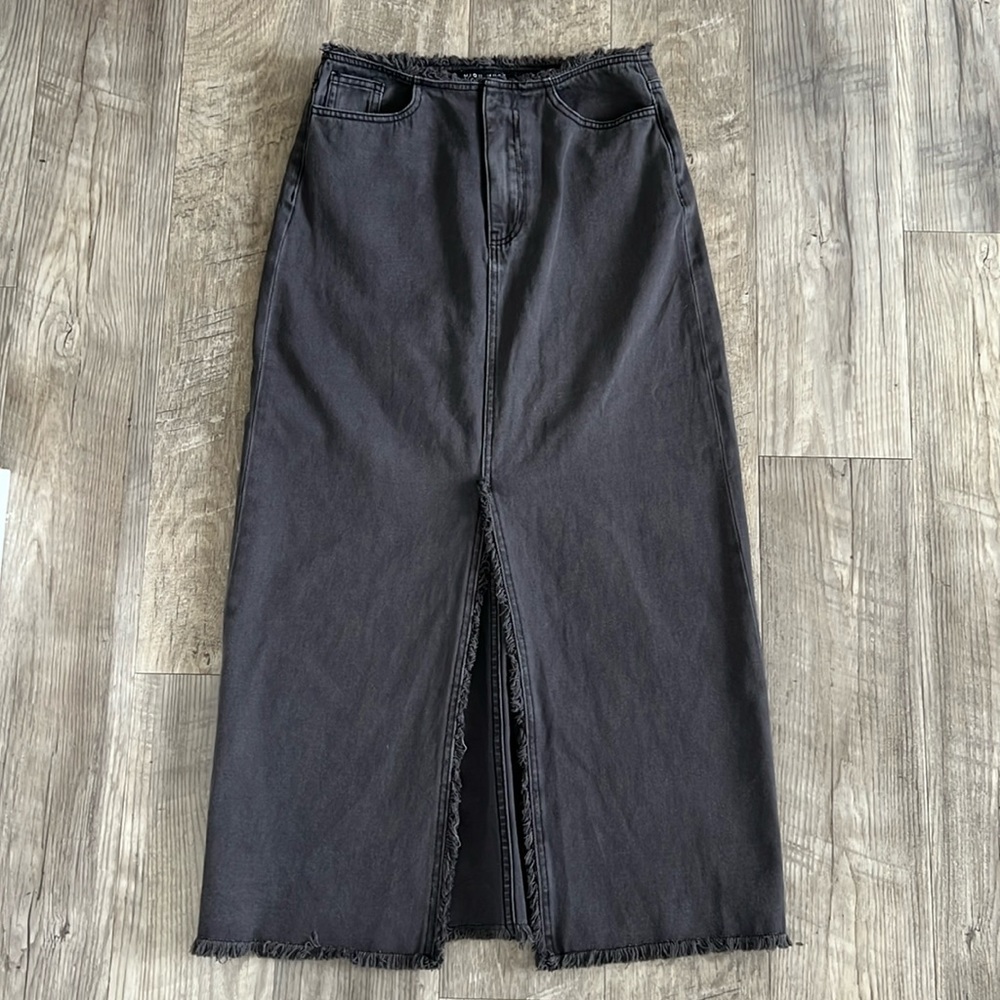 NWT Miou Muse Washed Denim Front Slit Midi Skirt.